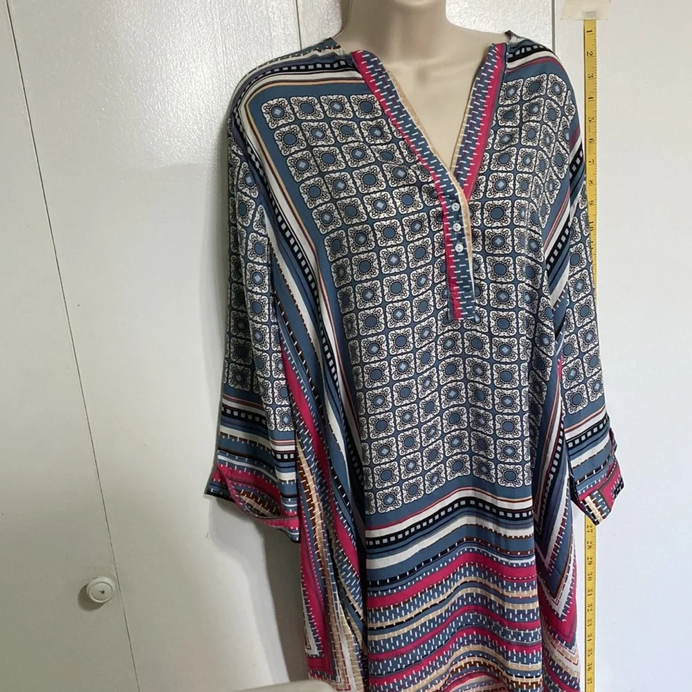 BEULAH Delilah Geometric Square 3/4 Sleeve Shirt Dress with Pockets Large - Picture 7 of 15
